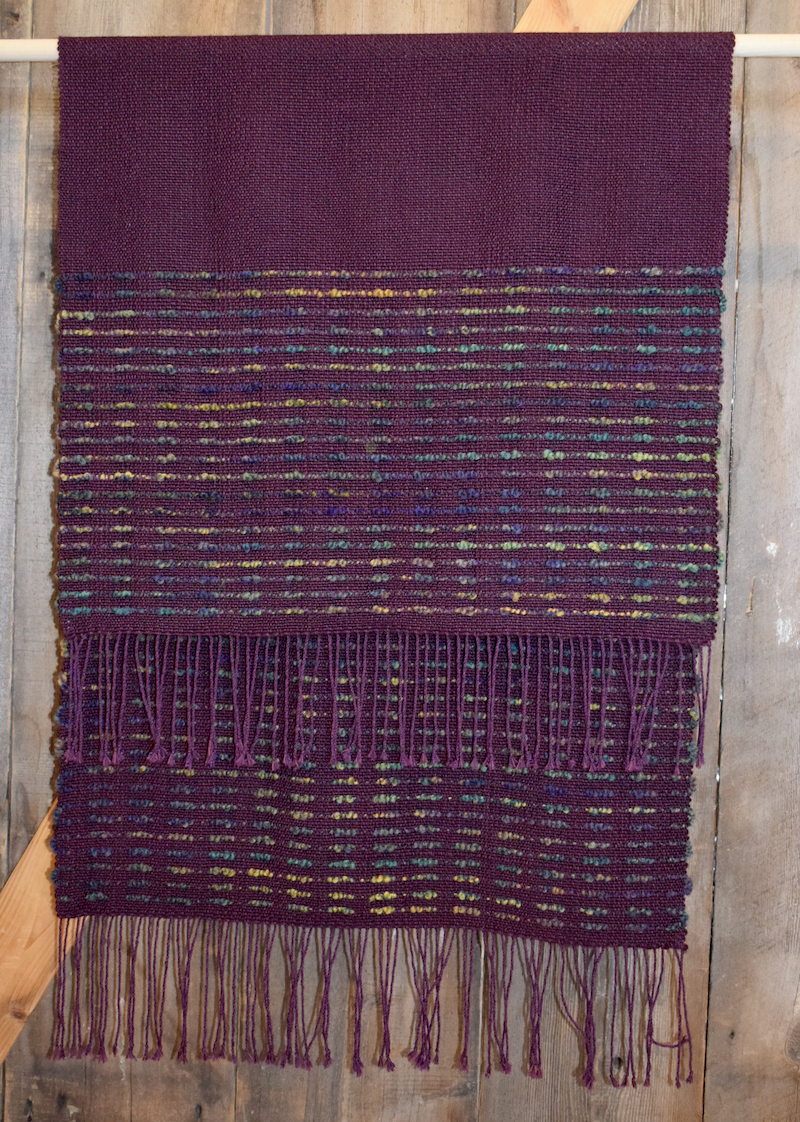 Burgundy Shawl with Gold, Green and Blue Textured Border - FOR SALE $195