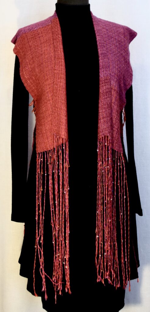 Silk and Cotton Beaded Red and Pink Fringe Vest - FOR SALE $250