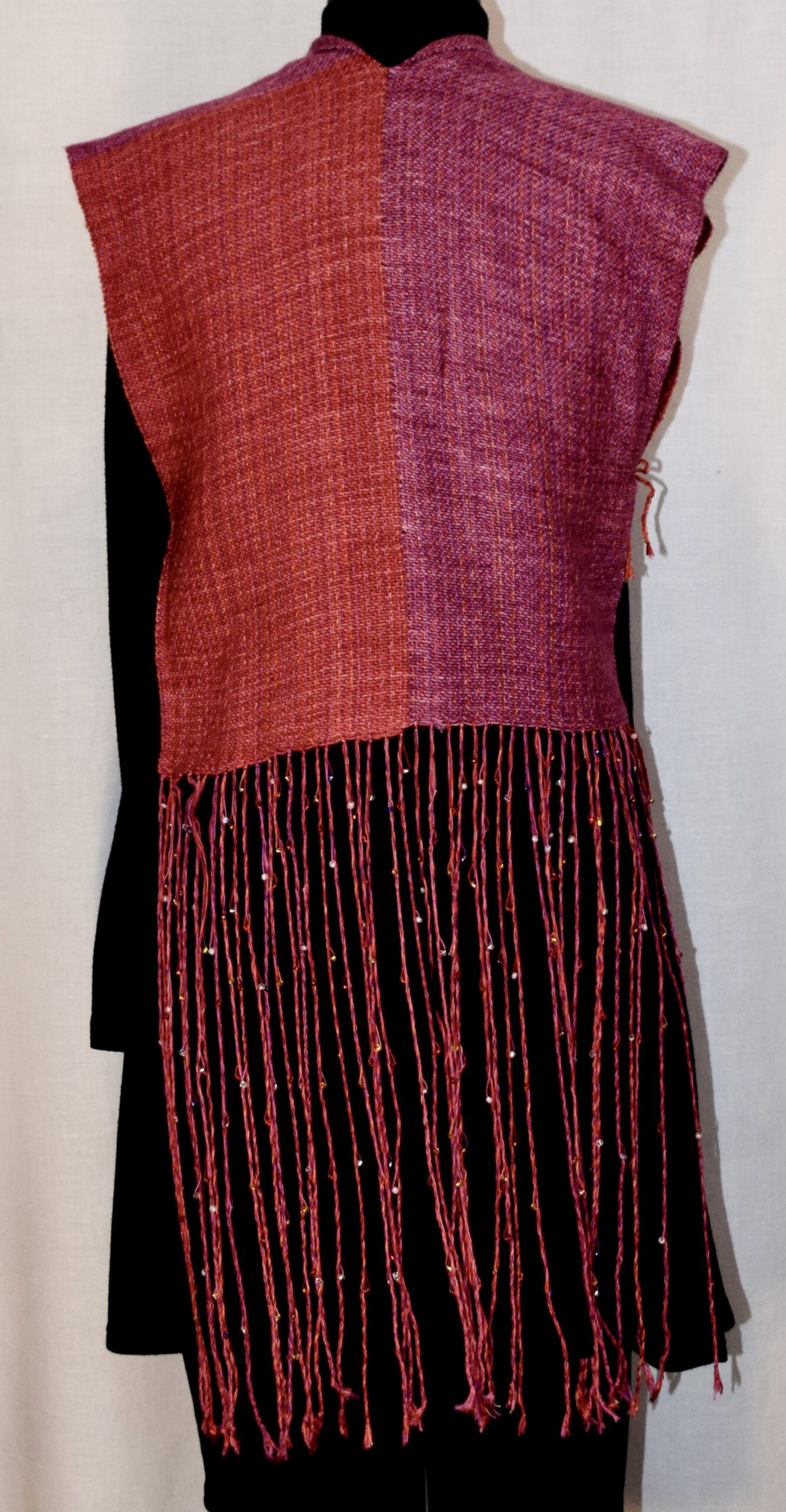 Silk and Cotton Beaded Red and Pink Fringe Vest - FOR SALE $250