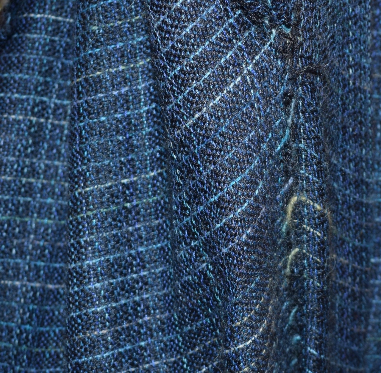Close-up of Blue Alpaca and Silk Kimono Style Jacket