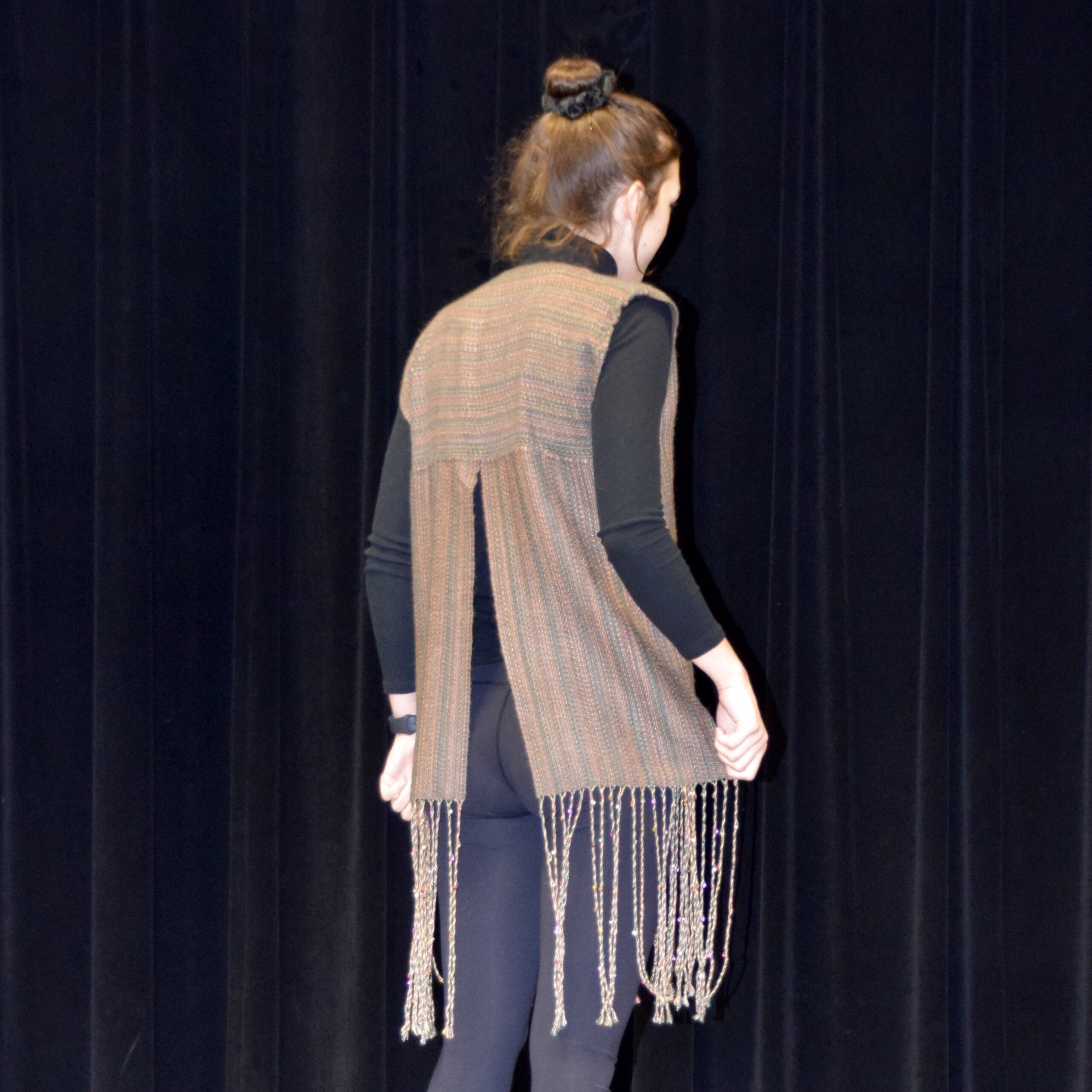 Woodlands Fringe Vest with Belt in Cotton, Silk and Alpaca - IN CONVERGENCE SEASONS OF THE SMOKIES FASHION SHOW